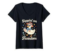 Donna Funny 4th of July Goose Retro Independence Day Firequacker Maglietta con Collo a V
