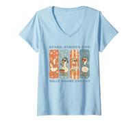 Donna Funny 4th of July Goose Retro Independence Day Firequacker Maglietta con Collo a V