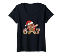 Donna Funny 67 Gingerbread Six Seven Ice Cream Drip Christmas Meme Maglietta con Collo a V