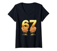 Donna Funny 67 Melting Gold Celebration Detto Maglietta con Collo a V