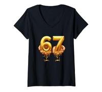 Donna Funny 67 Melting Gold Celebration Detto Maglietta con Collo a V