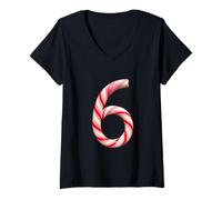 Donna Funny 67 Six Seven Meme Christmas Matching Candy Cane Black Maglietta con Collo a V