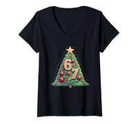 Donna Funny 67 Six Seven Meme Christmas Vintage Tree Graphic Maglietta con Collo a V
