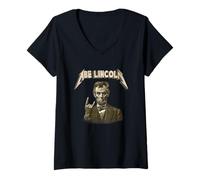 Donna Funny 80s Metalcore Heavy Metal Music Band Abraham Lincoln Maglietta con Collo a V