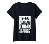 Donna Funny Aegean Mom Dad Quote Cat Lover It's An Aegean Thing Maglietta con Collo a V