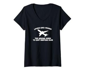 Donna Funny Airplane - Sembra Che Ho Scelto la Settimana sbagliata per Smettere Maglietta con Collo a V