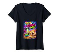 Donna Funny Alien Cat Flying Saucer Graffiti Artwork Cartoon Maglietta con Collo a V