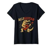 Donna Funny Alligator Guitar Music Pun Animal Acoustic Joke Item Maglietta con Collo a V