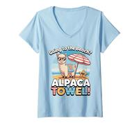 Donna Funny Alpaca Going To The Beach - Alpaca Towel Vacation Maglietta con Collo a V