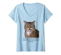 Donna Funny Angry Annoyed Cat Face Meme Unimpressed Tabby Cat Pun Maglietta con Collo a V