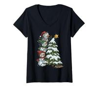 Donna Funny Angry Snowmen Topper Stack Decorating Christmas Tree Maglietta con Collo a V
