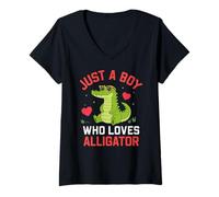 Donna Funny Animal Crocodile, Just a Boy Who Loves Alligator Maglietta con Collo a V
