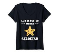 Donna Funny Animal Ocean Life is Better with a Starfish Maglietta con Collo a V
