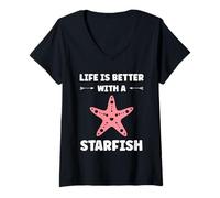 Donna Funny Animal Ocean Life is Better with a Starfish Maglietta con Collo a V