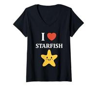 Donna Funny Animal Ocean Minimalist Simple i Love Starfish Maglietta con Collo a V
