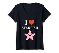 Donna Funny Animal Ocean Minimalist Simple i Love Starfish Maglietta con Collo a V