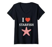 Donna Funny Animal Ocean Minimalist Simple i Love Starfish Maglietta con Collo a V