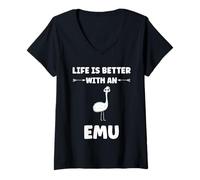 Donna Funny Animals Emus Bird Quote Life is Better with an Emu Maglietta con Collo a V