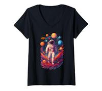Donna Funny Astronaut Planets Gift Astronomy Solar Sysyem Kids Maglietta con Collo a V