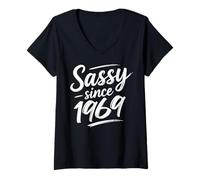 Donna Funny Attitude Sassy Since 1969 Retro Mama Wife Sass Queen Maglietta con Collo a V