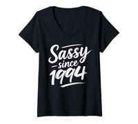 Donna Funny Attitude Sassy Since 1994 Retro Mama Wife Sass Queen Maglietta con Collo a V