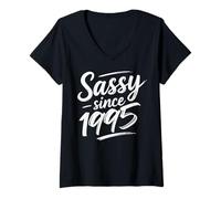 Donna Funny Attitude Sassy Since 1995 Retro Mama Wife Sass Queen Maglietta con Collo a V