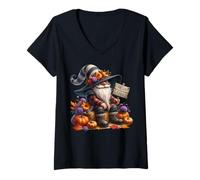 Donna Funny Autumn GNOME Graphic for Women Men And Kids Hello Fall Maglietta con Collo a V