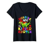 Donna Funny Back to School Vibes Dinosaur Kids Maglietta con Collo a V
