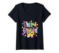 Donna Funny Back to School Vibes for Third Grade Teacher Kids Maglietta con Collo a V
