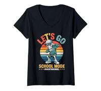 Donna Funny Back to School Vibes Retro Skeleton School Mode Kids Maglietta con Collo a V