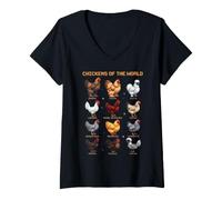 Donna Funny Backyard Chickens of The World Maglietta con Collo a V