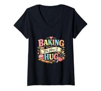 Donna Funny Baking È Come Abbraccio Simpatico e Allegro appassionato di panettieri Maglietta con Collo a V