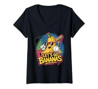 Donna Funny Banana Let's Go Bananas Baseball Maglietta con Collo a V