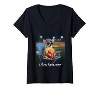 Donna Funny Baseball Chihuahua Vivo Qui Adesso Maglietta con Collo a V
