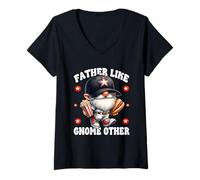 Donna Funny Baseball Dad Saying Hot Dog Gnome Pun For Fathers Day Maglietta con Collo a V