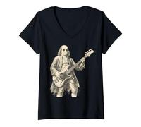 Donna Funny Bass Face Ben Franklin School History Musician Theme Maglietta con Collo a V