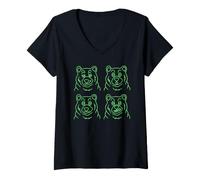 Donna Funny Bear Face - Grafica a Quattro orsi Maglietta con Collo a V