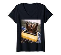 Donna Funny Bear Roller Coaster Meme Silly Graphic Maglietta con Collo a V