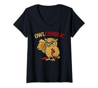 Donna Funny Beer Owl Shirt Drinking Joke Animal Bar Humor Maglietta con Collo a V