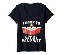 Donna Funny Beer Pong I Came To Get My Balls Wet Funny Beer Humor Maglietta con Collo a V