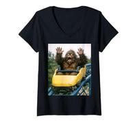 Donna Funny Bigfoot Roller Coaster Meme Silly Graphic Sasquatch Maglietta con Collo a V
