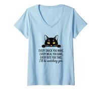 Donna Funny Black Cat - Every Snack You Make - Retro Peeking Cat Maglietta con Collo a V