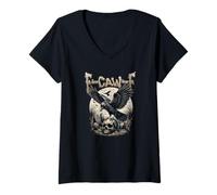 Donna Funny Black Crow, F-CAW-F Black Bird Halloween Adult Humor Maglietta con Collo a V