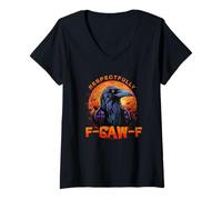 Donna Funny Black Crow, F-CAW-F Black Bird Halloween Adult Humor Maglietta con Collo a V