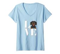 Donna Funny Black Dachshund Love Design Maglietta con Collo a V