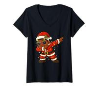 Donna Funny Black Kid Santa Dabbing Merry Christmas Xmas Ragazzi Ragazza Maglietta con Collo a V