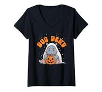 Donna Funny Boo DENG Baby Pigmeo Ippopotamo spettrale Spaventoso Dolcetto o Scherzetto Maglietta con Collo a V
