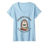 Donna Funny Bookworm Book Lover Reader Hedgehog Design Uomini Donne Maglietta con Collo a V