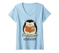 Donna Funny Bookworm Book Lover Reader Hedgehog Design Uomini Donne Maglietta con Collo a V