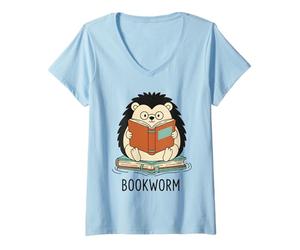 Donna Funny Bookworm Book Lover Reader Hedgehog Design Uomini Donne Maglietta con Collo a V